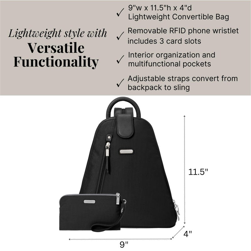 Baggallini حقيبة ظهر باغاليني ميترو مع حزام معصم للهاتف بتقنية RFID - حقيبة قابلة للتحويل 9x11 للنساء مع أحزمة كتف قابلة للتعديل - Image 3